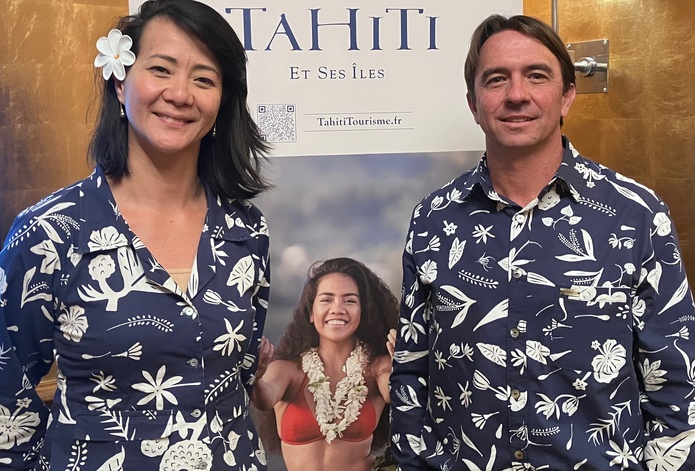 Vaihere Lissant et Bud Gilroy, de Tahiti Tourisme.  Photo: T.Beaurepère