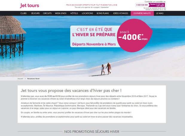 Jet tours : ouverture des ventes long-courrier pour l'hiver 2016-17 Jet tours : ouverture des ventes long-courrier pour l'hiver 2016-17