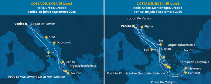 © Costa Croisières – Itinéraire Costa Deliziosa – Été 2026 © Costa Croisières – Itinéraire Costa Deliziosa – Été 2026