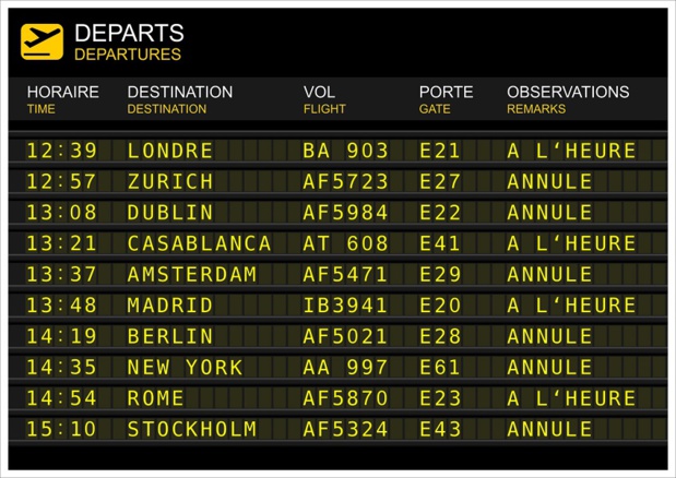 Les compagnies aériennes mettent à jour, en temps, réel les statuts de leurs vols programmés jeudi 26 mai 2016, en France - DR : sablin-Fotolia.com