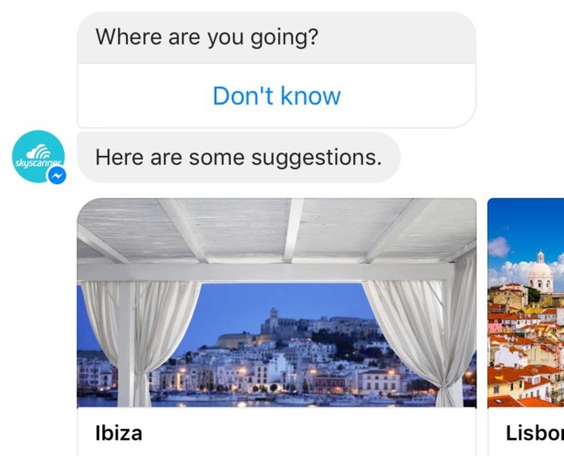 Skyscanner : réserver un voyage grâce à un bot sur Facebook Messenger