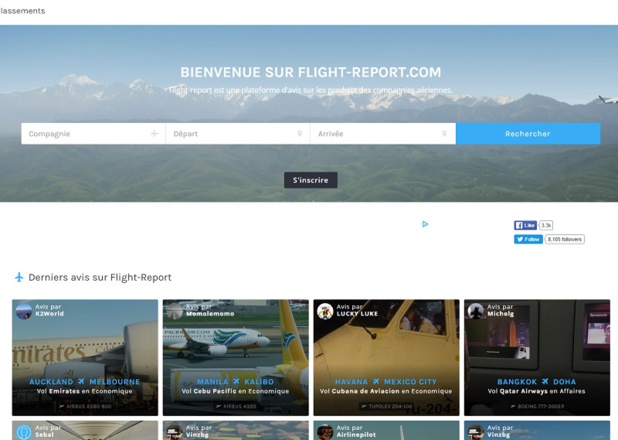 La nouvelle interface du site d'avis aériens Flight Report - DR : Flight Report La nouvelle interface du site d'avis aériens Flight Report - DR : Flight Report