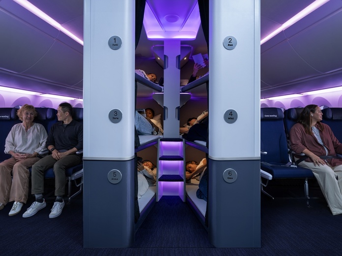 Skynest propose six couchettes individuelles conçues pour les passagers des classes Économique et Économique Premium. @Air New Zealand