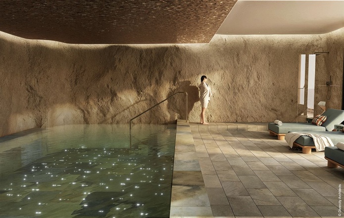 La piscine intérieure du Fouquet's Mykonos © Divercity Architects/Barrière La piscine intérieure du Fouquet's Mykonos © Divercity Architects/Barrière