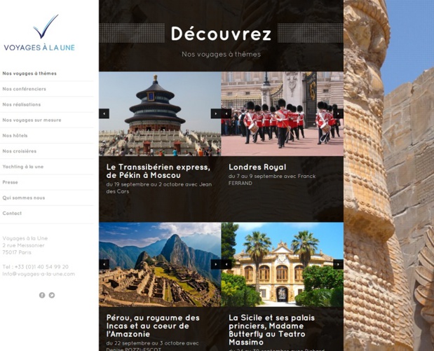 La marque de fabrique du TO ? Les voyages thématiques. Pour cela, l'équipe s'inspire de l'actualité et s'appuie sur la présence de conférenciers de renom ou de journalistes - DR : Capture d'écran Voyages à la Une La marque de fabrique du TO ? Les voyages thématiques. Pour cela, l'équipe s'inspire de l'actualité et s'appuie sur la présence de conférenciers de renom ou de journalistes - DR : Capture d'écran Voyages à la Une