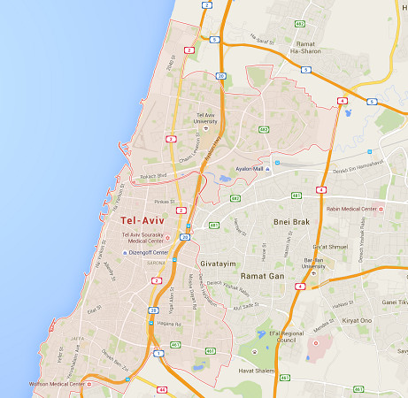 L'attaque a eu lieu à Tel Aviv vers 21h30 jeudi 8 juin 2016 - DR : Google Maps