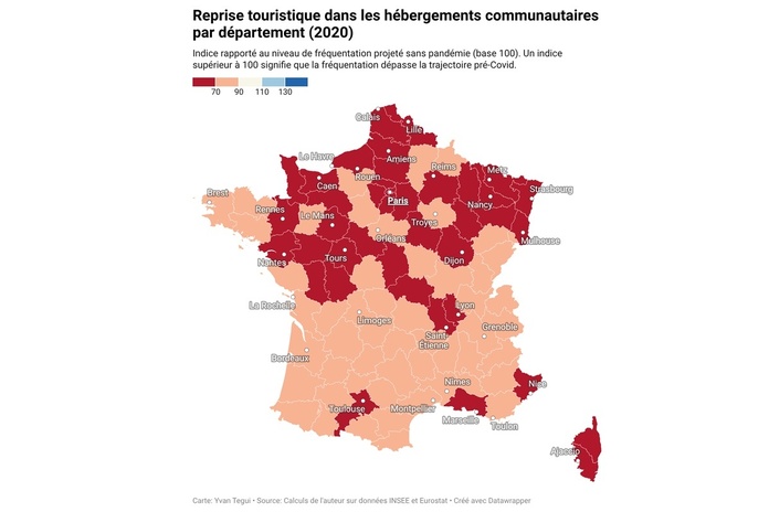 Etat de l'hébergement collaboratif en 2020 dans les 30 plus grandes villes de France (cliquez sur l'image pour l'agrandir) - Illustration : Yvan Tegui
