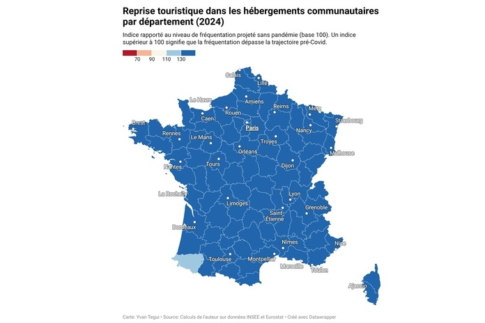 Etat de la reprise pour l'hébergement collaboratif en 2024 dans les 30 plus grandes villes de France (cliquez sur l'image pour l'agrandir) - Illustration : Yvan Tegui