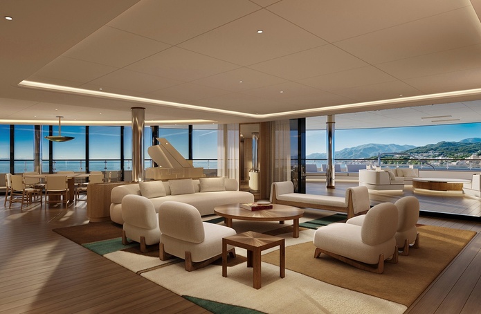 Dotées de vastes pièces à vivre, de terrasses privatives et d'un service entièrement sur-mesure, les "Yacht Residential Suites" seront situées sur les ponts supérieurs - Visuel : Four Seasons