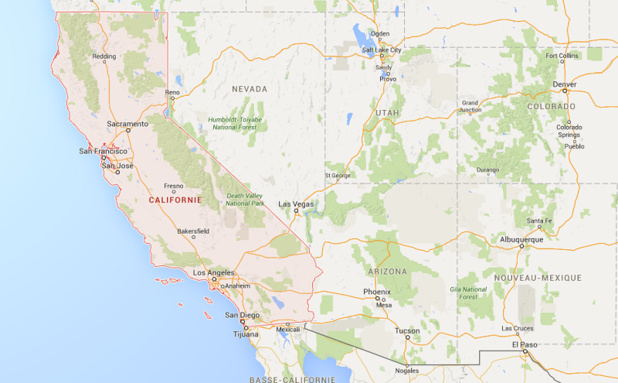De violents incendies affectent actuellement l’Arizona, la Californie et le Nouveau-Mexique - Capture écran Google Map