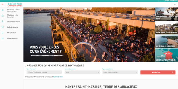 Le nouveau site Internet du Convention bureau Nantes Saint-Nazaire permet aux organisateurs de découvrir l'offre de plus de 70 prestataires du territoire - Capture d'écran