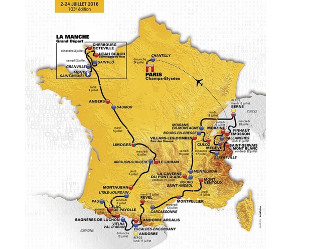 Voilà maintenant que le vélo va faire partie des appâts touristiques. Eh, oui, amis bicycleteux, le Tour de France commence ce week-end, au départ du Mont Saint Michel - DR : Tour de France