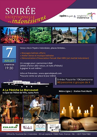 L'Office de Tourisme de l'Indonésie donne rdv pour son apéro le 7 juillet 2016 - DR L'Office de Tourisme de l'Indonésie donne rdv pour son apéro le 7 juillet 2016 - DR