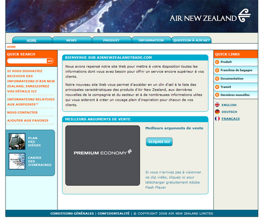 Air New Zealand lance la version française de Airnewzealandtrade.com
