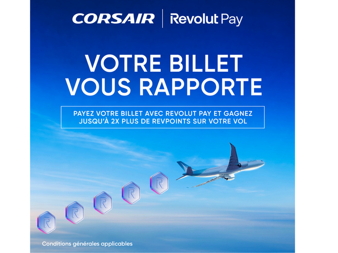 Corsair intègre Revolut Pay à son parcours de réservation en ligne. Photo: Corsaire Corsair intègre Revolut Pay à son parcours de réservation en ligne. Photo: Corsaire