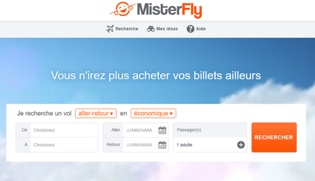MisterFly compte optimiser le processus de réservation pour les agences de voyages qui utilisent son site professionnel - Capture d'écran