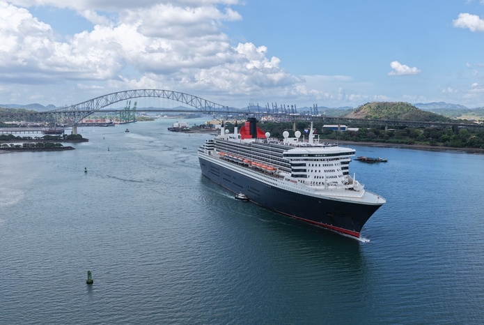 Après une rénovation à Brest, le Quenn Mary 2, ici dans le canal du Panama, reprendra la mer à l’occasion d’une nouvelle traversée transatlantique au départ du Havre le 25 juin @Cunard