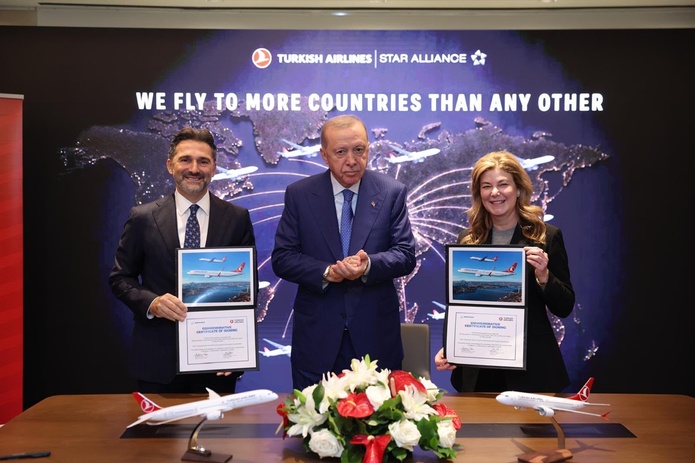 Turkish Airlines finalise une commande pouvant atteindre 150 appareils Boeing 737 MAX - Au centre le président truc Recep Tayyip Erdoğan Photo Turkish Airlines