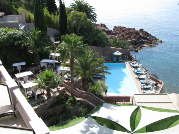View of pool and sea from the Miramar Beach Hotel & Spa Hotel
