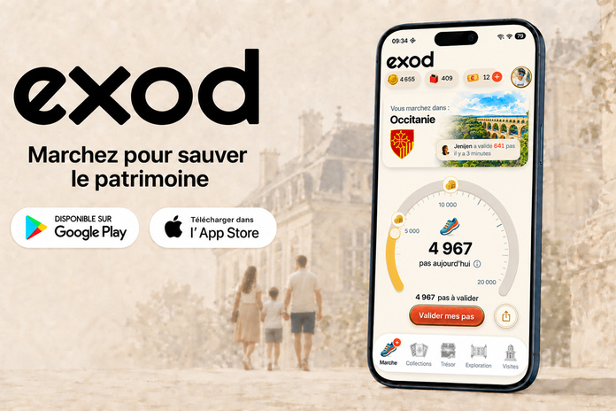 Née à Montpellier (Hérault), l’application Exod convertit chaque pas en subvention pour sauver le patrimoine. @exod