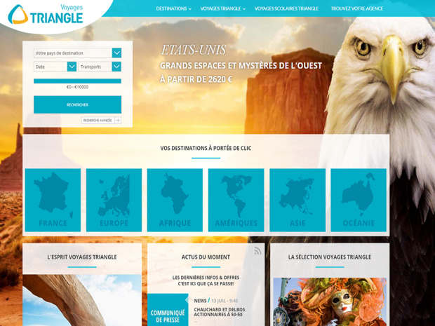 Capture d'écran du site Internet de Voyages Triangle