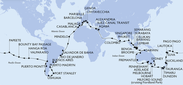 World Cruise Map par MSC Croisières