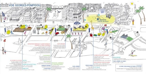 La Voie Georges Pompidou est renommée "Quai Jasmin" pendant 5 jours - DR : Paris Plages La Voie Georges Pompidou est renommée "Quai Jasmin" pendant 5 jours - DR : Paris Plages