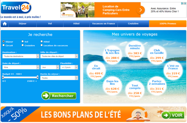 Le site Travel24 en version française - DR Capture écran Le site Travel24 en version française - DR Capture écran