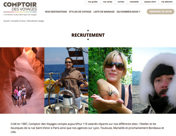 Comptoir des Voyages dispose d'une rubrique sur son site dédiée au recrutement - Capture écran