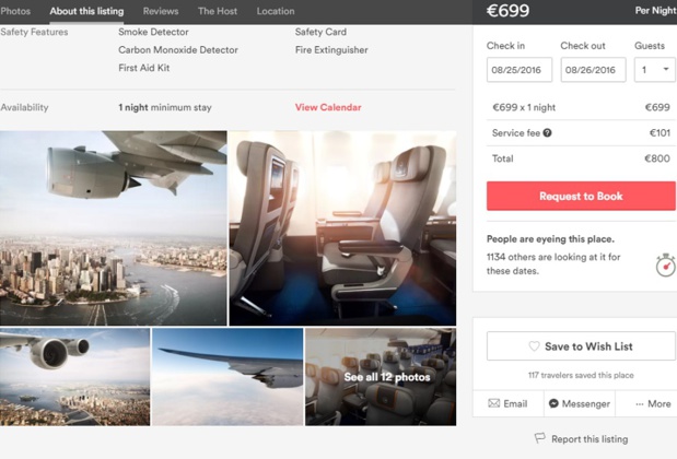 La compagnie aérienne n'hésite pas à trouver de nouvelles idées pour séduire les voyageurs et ainsi brader ses sièges (c) Capture Airbnb.de La compagnie aérienne n'hésite pas à trouver de nouvelles idées pour séduire les voyageurs et ainsi brader ses sièges (c) Capture Airbnb.de