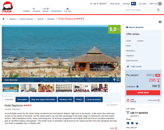 ITAKA propose des séjours en Tunisie sur son site Internet - Capture d'écran
