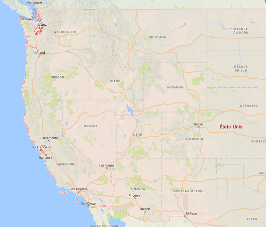 La Californie au Sud et le Washington au nord-est des USA sont en état d'alerte face aux incendies - DR : Google Maps
