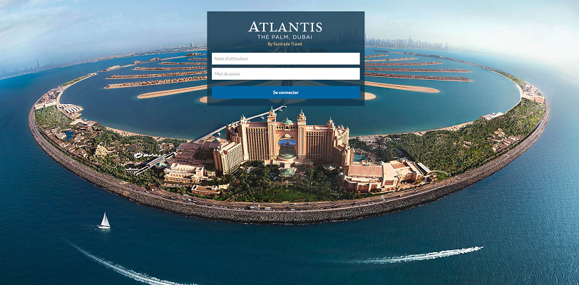 Suntrade met en ligne une plateforme réservée aux agents de voyages français pour la distribution d'offres de séjours packagées autour de l'hôtel Atlantis The Palm de Dubaï - Capture d'écran