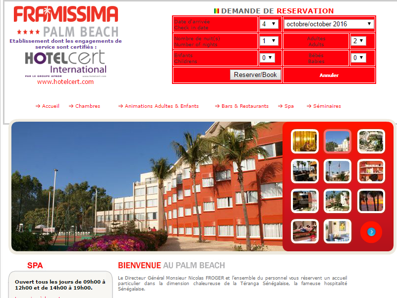Capture d'écran du site Internet du Framissima Palm Beach de Saly