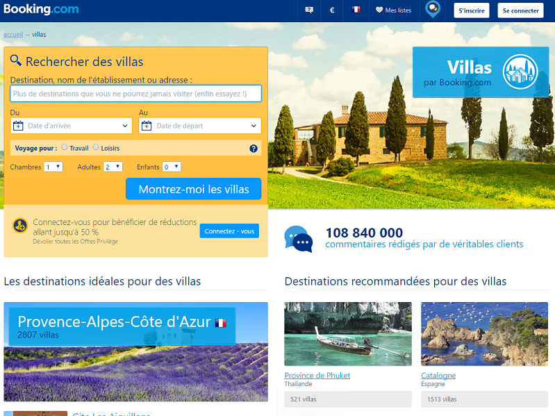 Lancé en 2014, la plateforme Villas.com a commencé à héberger près de 150 000 propriétés, elle est venue concurrencer les pionniers comme HomeAway ou encore Airbnb (c) Capture Booking.com