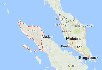 La province d'Aceh se trouve dans le nord de l'île de Sumatra, en Indonésie - DR : Google Maps