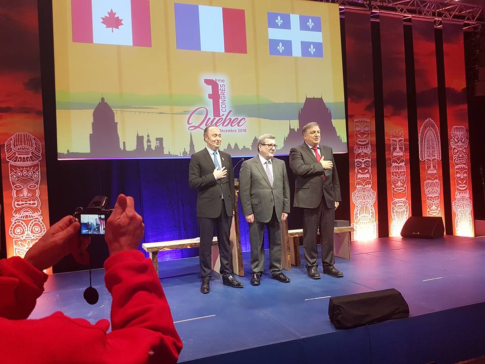 Laurent Abitbol, président de la coopérative, Régis Labeaume maire de Québec, et Dino Cinieri, député à l'Assemblée Nationale en France - DR