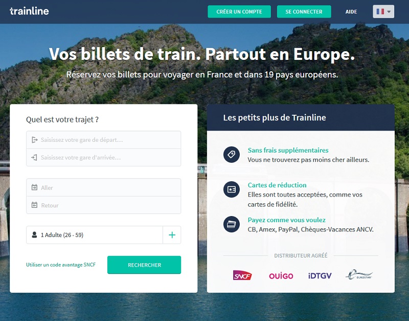 Le site Trainline spécialiste de la vente de billets de train - Capture écran