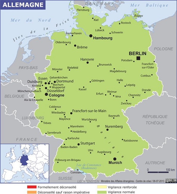 La carte de l'Allemagne publiée par le MAE - Photo DR MAE