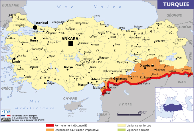 La carte publiée par le MAE sur la Turquie - Image DR Quai d'Orsay La carte publiée par le MAE sur la Turquie - Image DR Quai d'Orsay