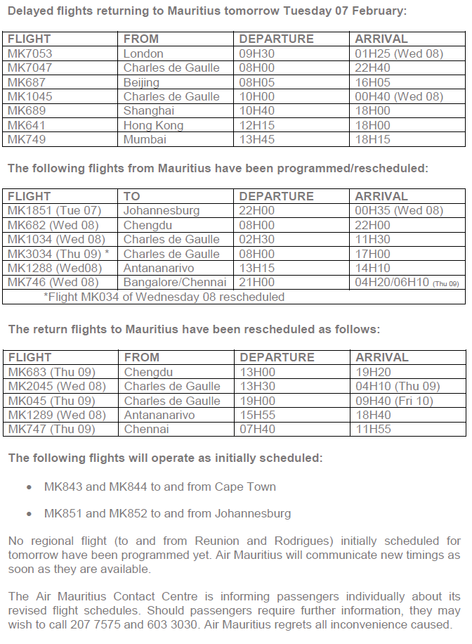Tempête Carlos : Air Mauritius reprogramme ses vols les 7 et 8 février 2017