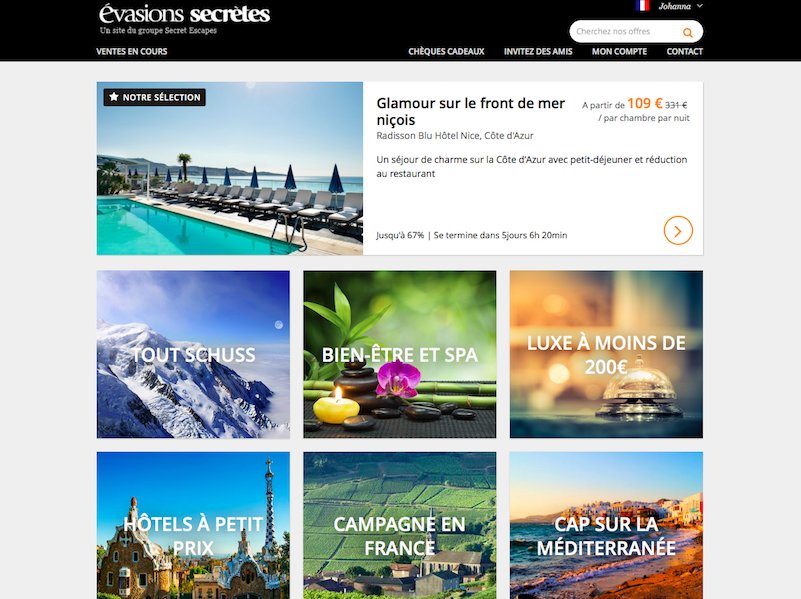 En France, Evasions Secrètes rassemble une communauté de 1 000 000 membres et 500 partenaires hôteliers (c) capture d'écran evasionssecretes.fr