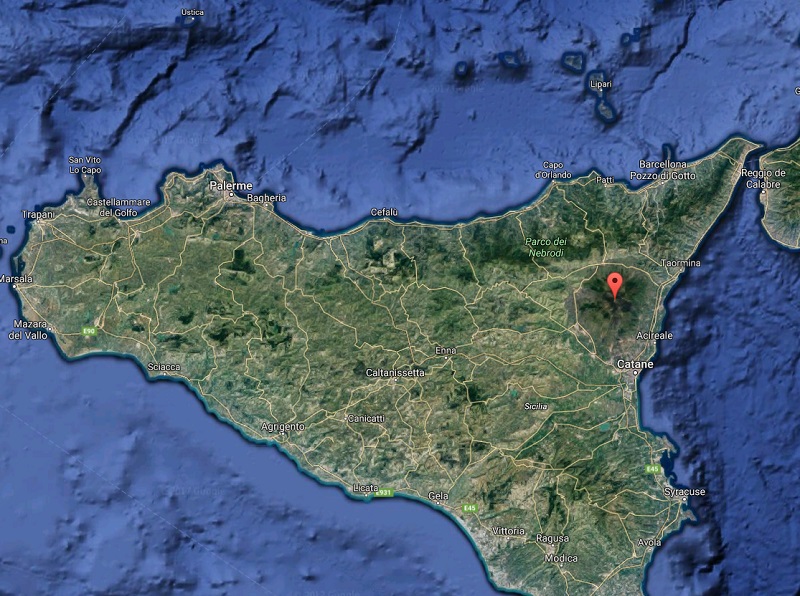L’Etna (Sicile orientale), qui connaît un regain d’activité depuis le mois de janvier dernier, est entré en éruption le 27 février 2017 - Capture écran Google Map