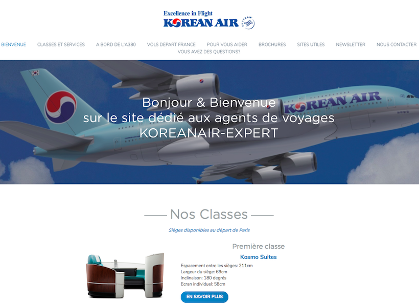 Le nouveau site de Korean Air offre de nombreux détails aux professionnels du voyage - Capture d'écran Le nouveau site de Korean Air offre de nombreux détails aux professionnels du voyage - Capture d'écran