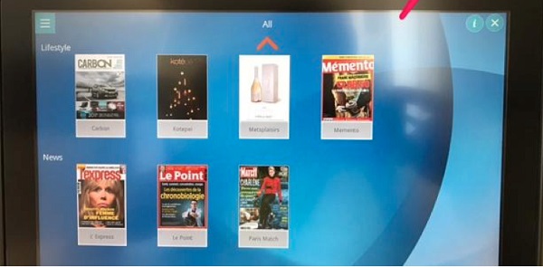 Le nouveau service, appelé "E-READER" proposé par Air Austral permet de feuilleter des magazines sur l'écran individuel à bord des avions long-courrier - Photo Air Austral