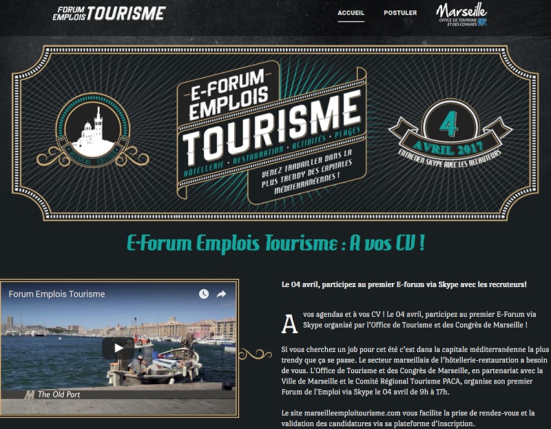 Les candidats doivent s'inscrire directement sur marseilleemploitourisme.com et télécharger leur CV et leur lettre de motivation - Capture écran