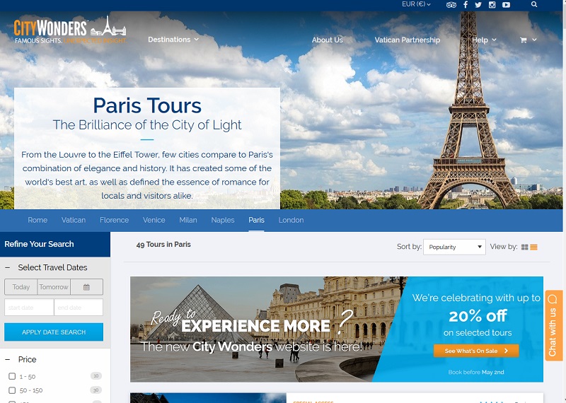 City Wonders est une entreprise irlandaise qui emploie des guides auto-entrepreneurs en France, en Italie et en Angleterre - Capture écran