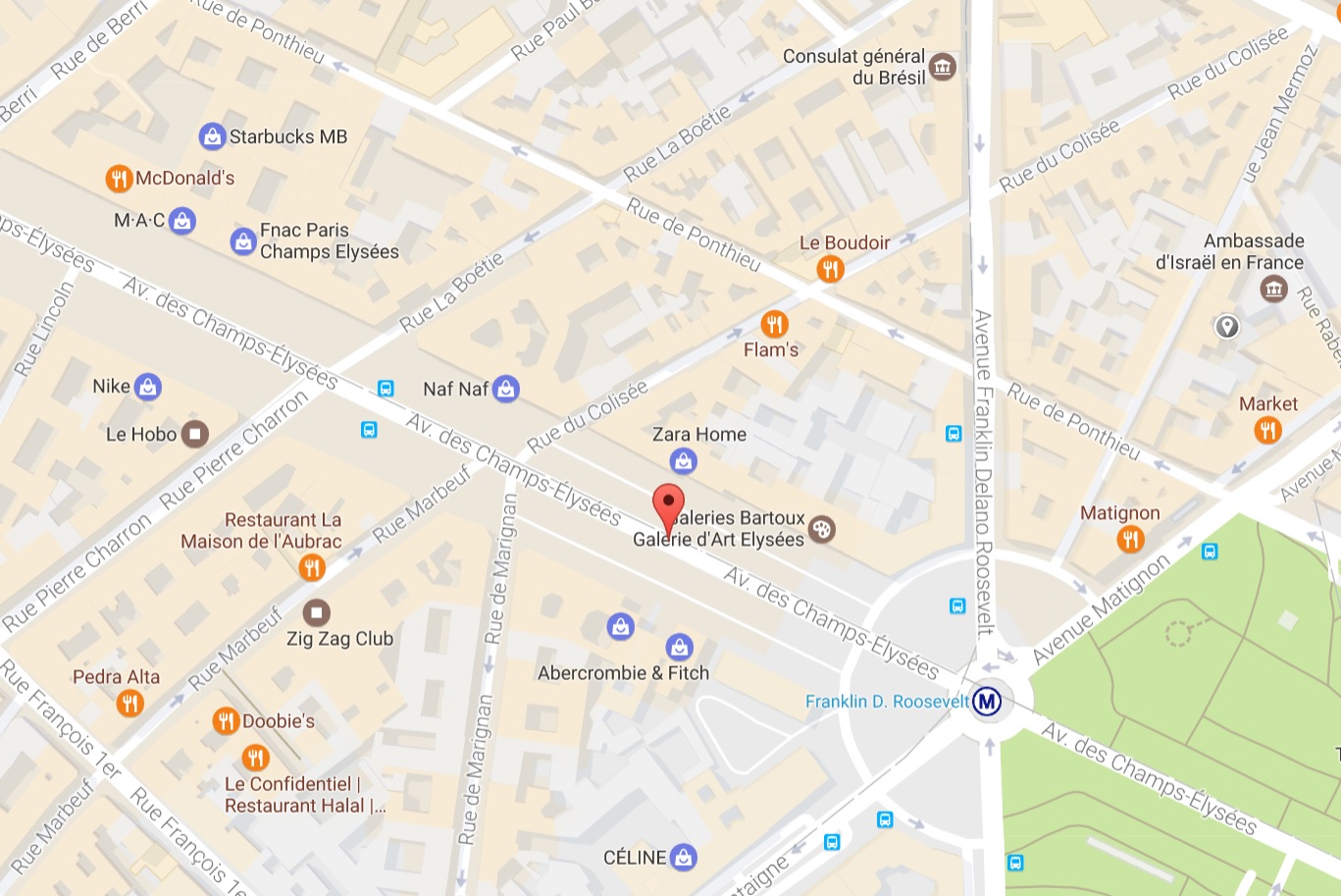 Une fusillade a eu lieu sur les Champs Elysées, un policier aurait été tué - DR GoogleMap