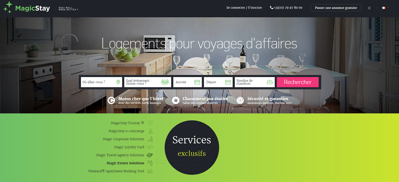 MagicStay est une plateforme de location d'hébergements pour les professionnels - Capture d'écran