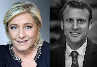 Marine le Pen (FN) et Emmanuel Macron (En Marche) sont les deux candidats du second tour de l'élection présidentielle française 2017 - Photos officielles